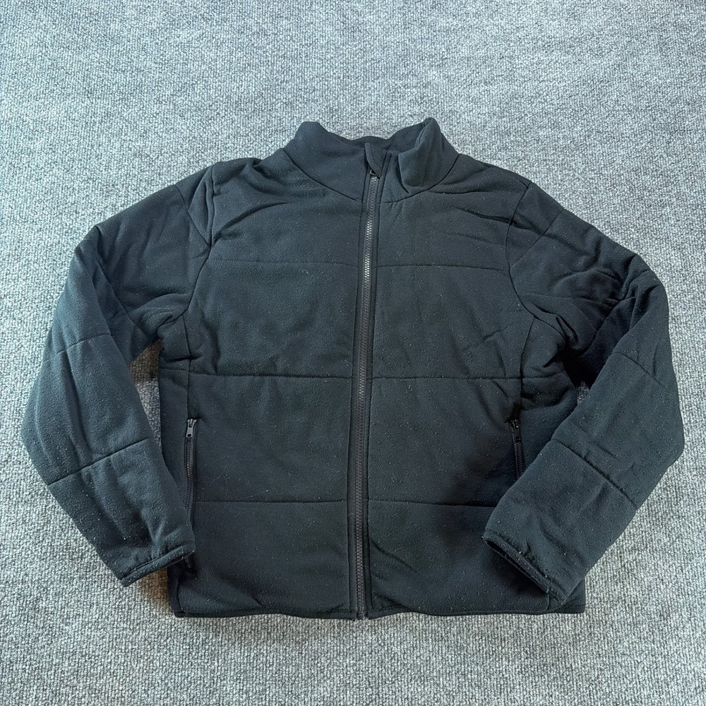 Three Dots Womens Blk Quilted Puffer Jacket Mock Neck Full Zip Size M Cozy Fall